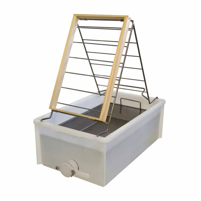 Vasca in PVC con fondo a setaccio per rimozione dei tappi (modello da tavolo) – dispositivo per l'apertura dei tappi di cera